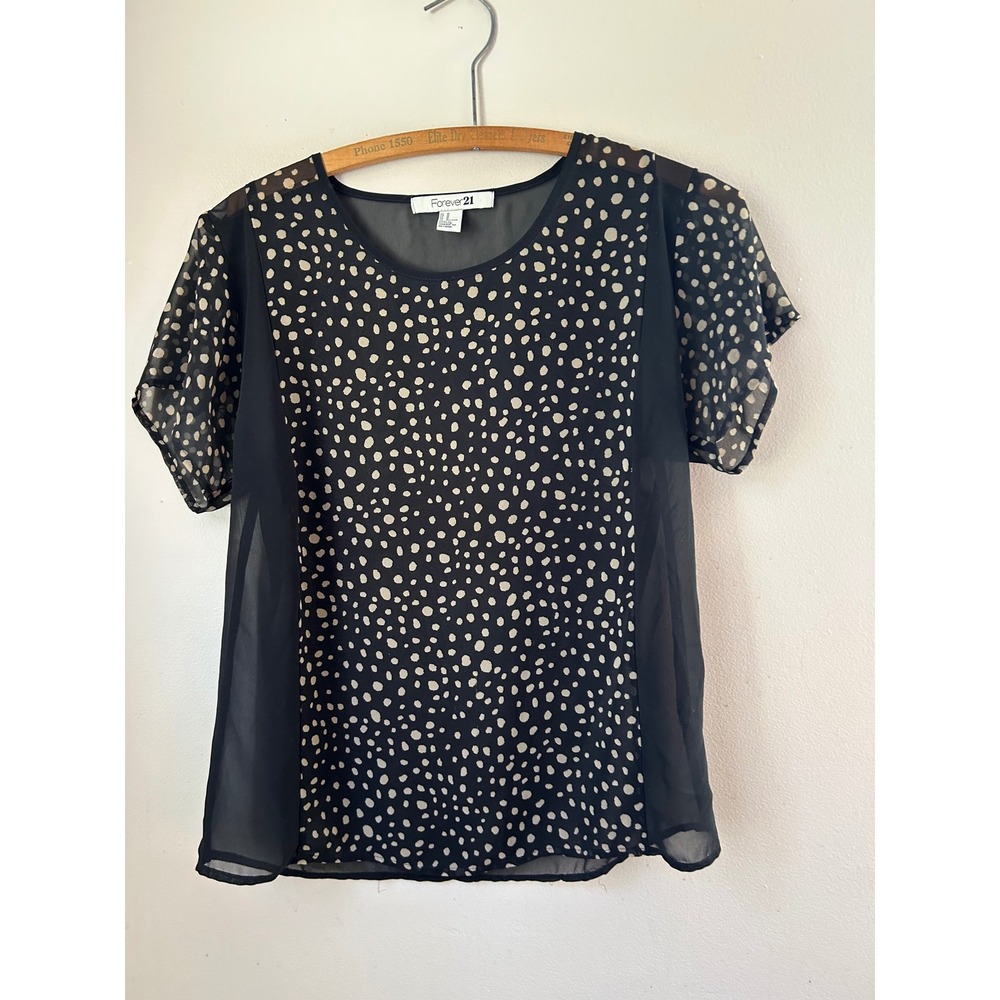 Y2K Forever 21 Black Dot Sheer Sleeve Whimsigoth Gothglam Scandinavian‎
